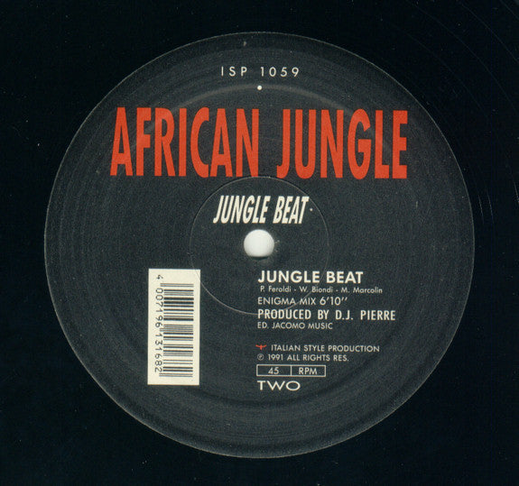Image of Back Cover of 12" - /G+ - AFRICAN JUNGLE, Jungle Beat (Italian Style Production; ISP 1059, Italy 1991), A few hairlines but plays well,  - 4825219E