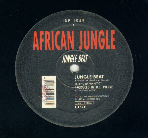 Image of Front Cover of 12" - /G+ - AFRICAN JUNGLE, Jungle Beat (Italian Style Production; ISP 1059, Italy 1991), A few hairlines but plays well,  - 4825219E