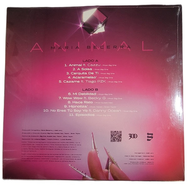 Image of Back Cover of 4815501C: LP - MARIA BECERRA, Animal (300 Entertainment; 5050, Argentina 2021, Red Vinyl) Still In Opened Shrinkwrap  EX/VG+