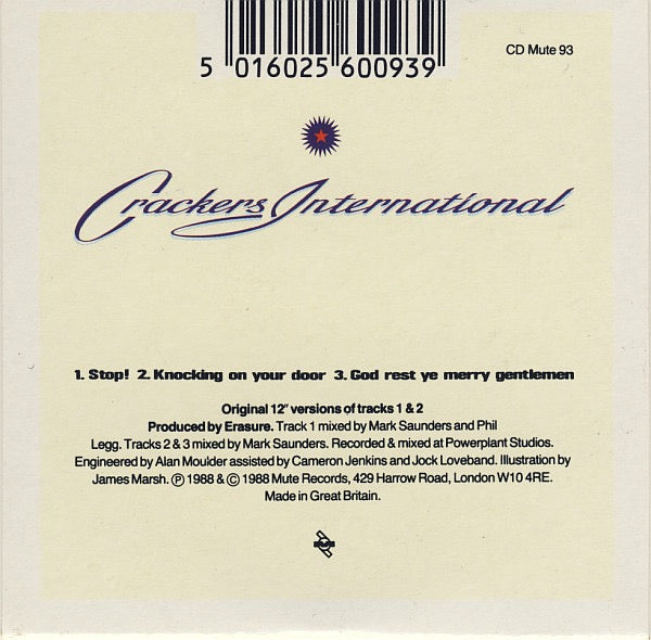 Image of Back Cover of 3"CDS - VG+/VG+ - ERASURE, Crackers International (Mute; LCD Mute 93, UK 1988, Card Sleeve), Nice copy showing minimal sign of use.,  - 4815300C
