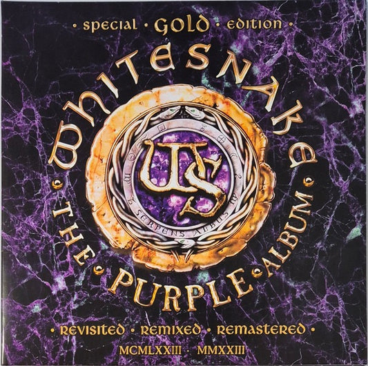 Image of Front Cover of 4815505C: 2xLP - WHITESNAKE, The Purple Album : Special Gold Edition (Rhino Records; RCV1 725527, Europe 2023 Reissue, Gatefold, 2 Inners, Gold Vinyl) One large cosmetic mark on Side 3, does not effect play.  EX/VG