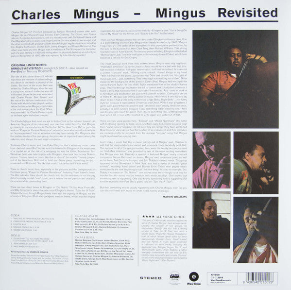 Image of Back Cover of 4825298E: LP - CHARLES MINGUS, Mingus Revisited (WaxTime ; 771909, Spain 2014 Reissue, 180 Gram Vinyl) Still In Stickered Shrinkwrap  EX/EX