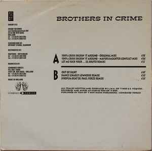 Image of Back Cover of 4945032S: 12" - BROTHERS IN CRIME, 100% Crisis (Dwarf Records; DWARF 010, Netherlands 1994, Picture Sleeve) Heavily marked on either side. plays without skipping, but with noticeable crackle at quieter moments.  G+/G