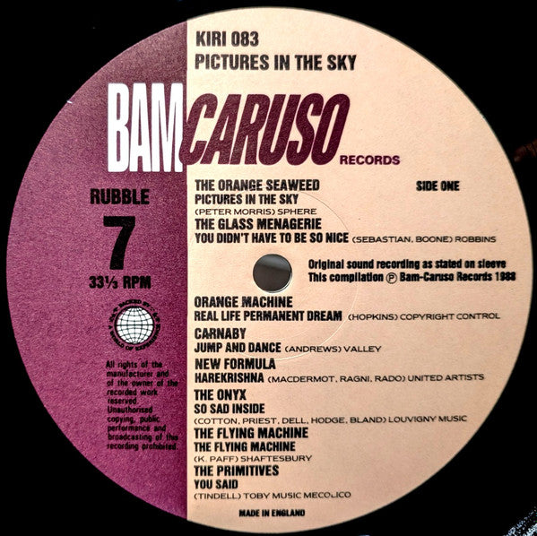Image of Label Cover of LP - VG+/VG+ - VARIOUS, Rubble 7 - Pictures In The Sky (Bam Caruso; KIRI083, UK 1988, Inner), ,  - 2926181E