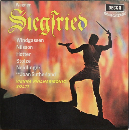 Image of Front Cover of 4625324E: 5xLP - GEORG SOLTI, WIENER PHILHARMONIKER, BIRGIT NILSSON, Wagner: Siegfried (Decca Purple Unboxed Wideband - Original Recording at 11 O'Clock - Grooved ED1; SET 242-6, UK 1965, Box Set, Booklet)   VG+/VG+