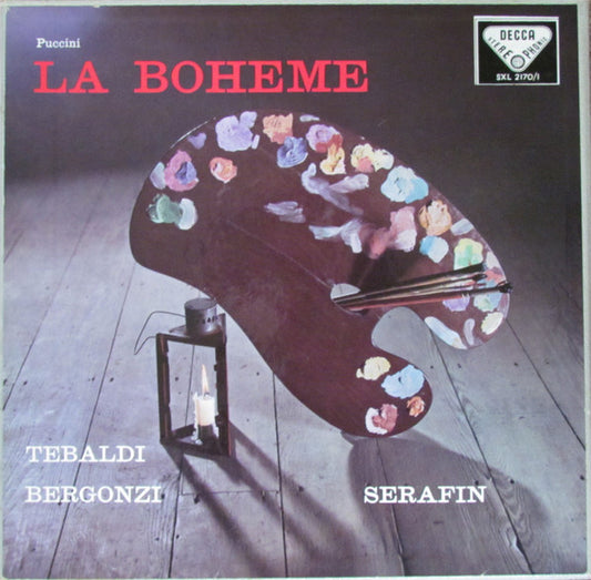 Image of Front Cover of 4625327E: LP - RENATA TEBALDI, CARLO BERGONZI, ETTORE BASTIANINI, CESARE SIEPI, FERNANDO CORENA, TULLIO SERAFIN, Puccini: La Boh�me (Decca; SXL 2170/1, UK 1959)   VG+/VG+