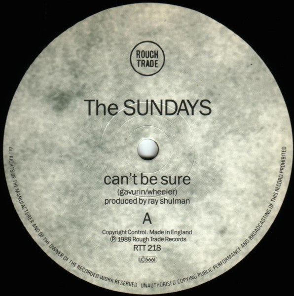 Image of Label Cover of 12" - VG+/VG+ - THE SUNDAYS, Can't Be Sure (Rough Trade; RTT 218, UK 1989, MPO Pressing), ,  - 3126119E