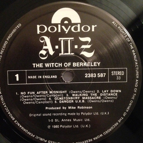 Image of Label Cover of LP - VG/VG - A-II-Z, The Witch Of Berkeley (Live) (Polydor; 2383 587, UK 1980), ,  - 4925051E