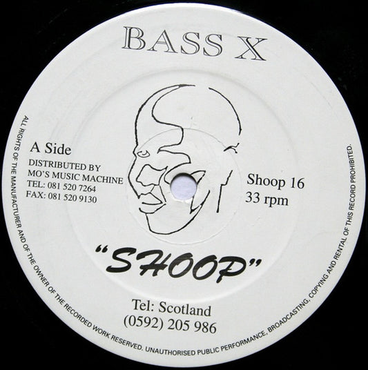 Image of Front Cover of 4945038S: LP - BASS X, Exterminate (Shoop!; Shoop 16, UK 1994) Multiple scratches over both sides  /G
