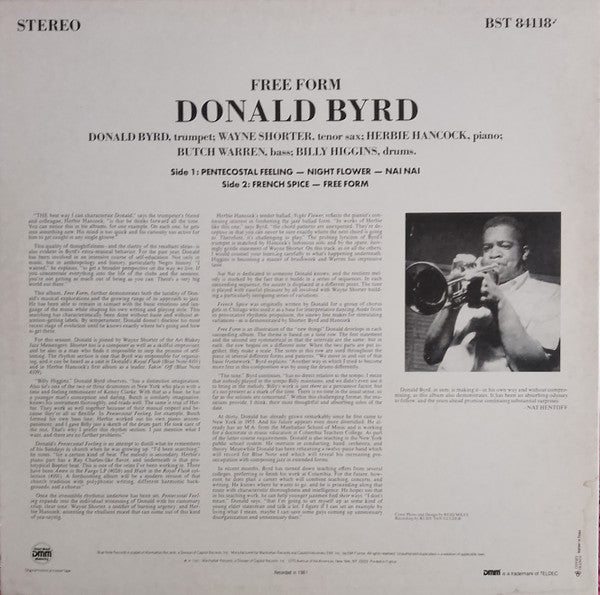 Image of Back Cover of 4925308E: LP - DONALD BYRD, Free Form (Blue Note; BST 84118, France 1985 Reissue) A couple of minor hairlines.  VG+/VG+