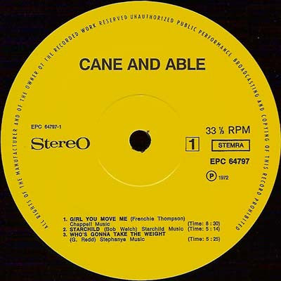 Image of Label Cover of 4825282E: LP - CANE AND ABLE, Cane And Able (AKT  ; EPC 64797,  1990s Reissue) Strong VG+  VG+/VG+