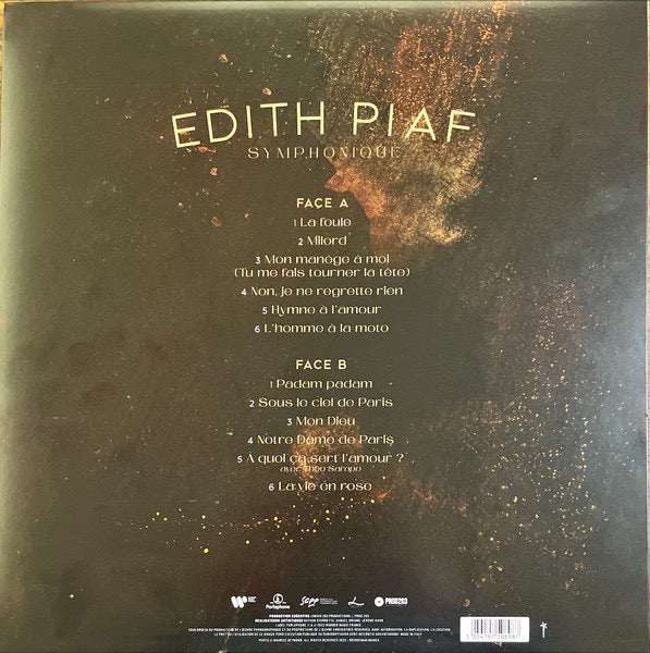 Image of Back Cover of 4915033C: LP - EDITH PIAF, Symphonique (Warner Music France; 5054197506987, Europe 2023, Inner) Still In Opened Shrinkwrap  EX/VG