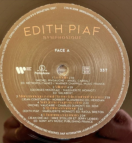 Image of Label Cover of 4915033C: LP - EDITH PIAF, Symphonique (Warner Music France; 5054197506987, Europe 2023, Inner) Still In Opened Shrinkwrap  EX/VG