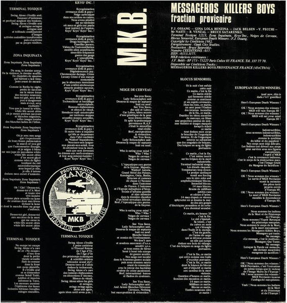 Image of Back Cover of LP - VG/VG+ - M.K.B. FRACTION PROVISOIRE, Terminal Toxique (C editions Tracks; CT 017, France 1982), ,  - 4925068E