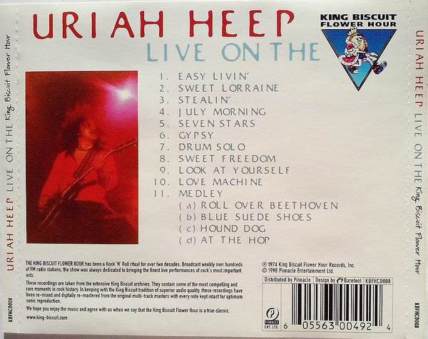 Image of Back Cover of 4935073E: CD - URIAH HEEP, Live On The King Biscuit Flower Hour (King Biscuit Flower Hour Records; KBFHCD008, UK 1998, Jewel Case)   VG+/VG+