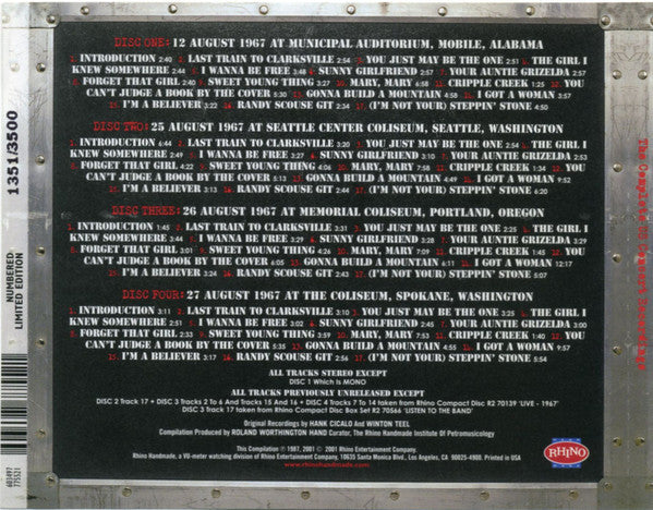 Image of Back Cover of 4955024S: 4xCD - THE MONKEES, Summer 1967 ~ The Complete US Concert Recordings (Rhino Handmade; RHM2 7755, US 2001, Fatbox Double Case, Booklet)   VG+/VG+