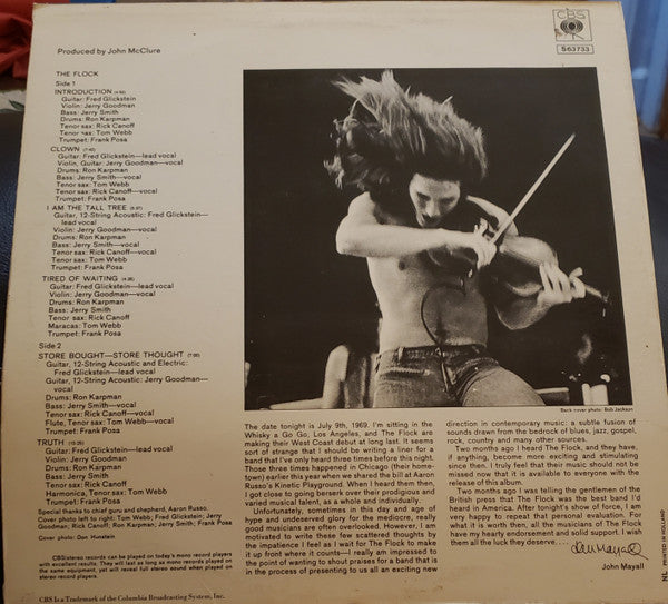 Image of Back Cover of 4945087S: LP - THE FLOCK, The Flock (CBS; S63733, Netherlands 1969)   VG/VG+