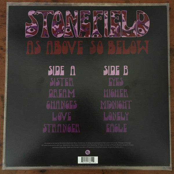 Image of Back Cover of LP - VG+/VG+ - STONEFIELD, As Above, So Below (Rebel Union; 0002, US 2017, Australian Heavy Psych Rock, Marble Yellow Vinyl), ,  - 4925137E