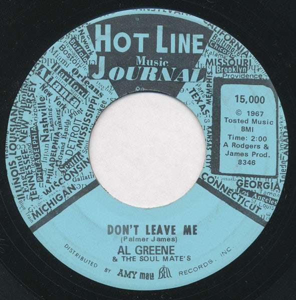 Image of Back Cover of 7" - /VG+ - AL GREENE & THE SOUL MATE'S, Back Up Train / Don't Leave Me (Hot Line Music Journal Records; 15, US 1967), ,  - 4955063S