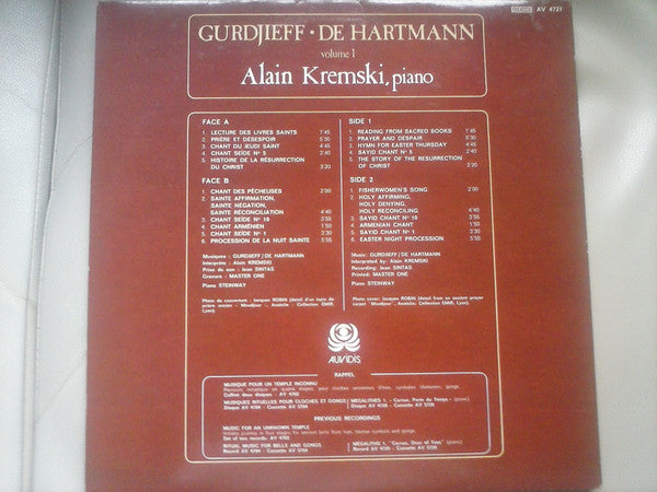 Image of Back Cover of 4925147E: LP - GURDJIEFF / DE HARTMANN - ALAIN KREMSKI, Volume 2 (Auvidis; AV 4725, France 1982, Gatefold)   VG+/VG+