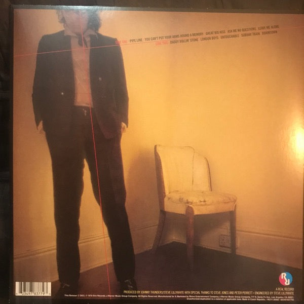 Image of Back Cover of 4835258E: LP - JOHNNY THUNDERS, So Alone (Real Records; RCV1 26982, Worldwide 2023 Reissue, Gatefold, Inner, Limited Edition, Reissue, Stereo, 45th Anniversary Edition, Red Vinyl)   NEW/NEW