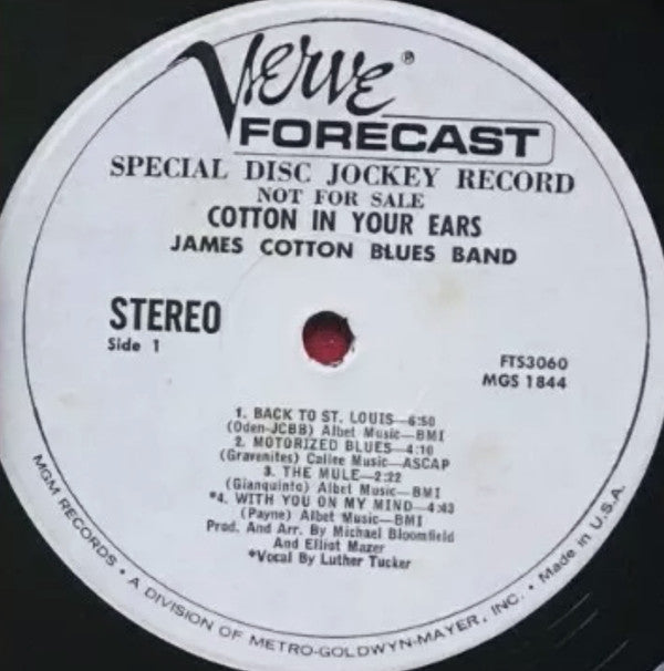 Image of Label Cover of LP - VG/VG+ - THE JAMES COTTON BLUES BAND, Cotton In Your Ears (Verve Forecast ; FTS3060, US 1968, Promo, Stickered Sleeve), Corner Bump, Ring Wear, Spine Wear,  - 4925207E