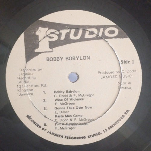 Image of Label Cover of 4915206C: LP - FREDDIE MCGREGOR, Bobby Bobylon (Studio One; none, Jamaica Reissue) Edge and ring wear to sleeve. Lots of light marks to disc, plays with light surface noise.  VG/G