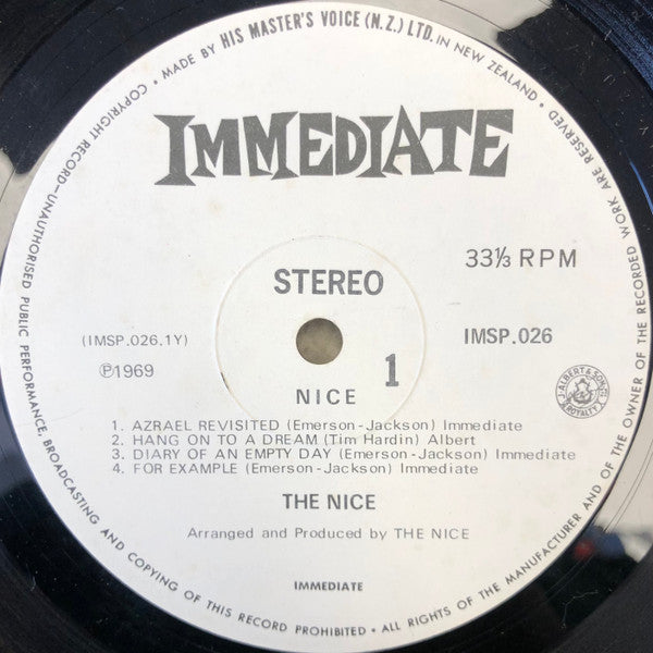 Image of Label Cover of 4945214S: Mini LP - THE NICE, Nice (Immediate; IMSP 026, New Zealand 1969) Cat Scratched Spine  VG/VG