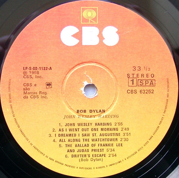 Image of Label Cover of 4945196S: LP - BOB DYLAN, John Wesley Harding (CBS; 63252, Portugal 1979 Reissue, Glossy Sleeve)   VG/VG