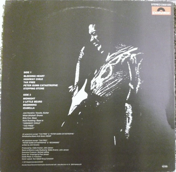 Image of Back Cover of 4915103C: LP - JIMI HENDRIX, War Heroes (Polydor; 2302 020, Germany 1970s Reissue, Made In England on Labels) Strong VG, Just a few wispy hairlines   VG/VG