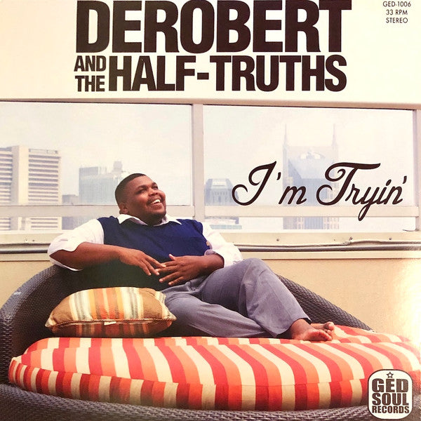 Image of Front Cover of 4945200S: LP - DEROBERT & THE HALF-TRUTHS, I'm Tryin' (G.E.D. Soul Records; GED-1006, US 2014, Maroon Marbled Vinyl)   VG+/VG+