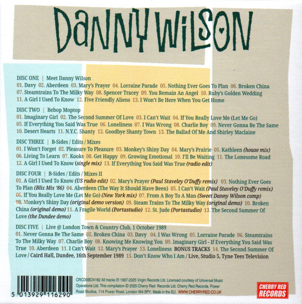 Image of Back Cover of 5xCD - M/M - DANNY WILSON, Complete Danny Wilson (Cherry Red; CRCD5BOX162, UK 2025, Box Set), ,  - 0716007C