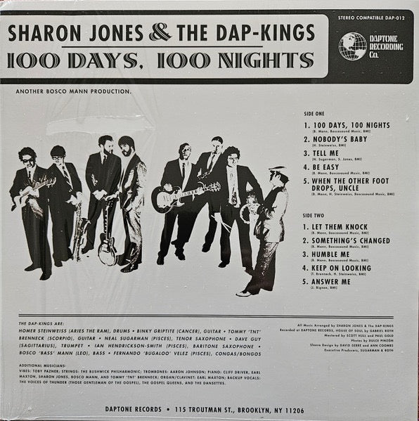 Image of Back Cover of LP - NEW/NEW - SHARON JONES & THE DAP-KINGS, 100 Days, 100 Nights (Daptone Records; DAP-012, Europe Reissue, Gatefold, Booklet, GZ Vinyl Pressing), ,  - 4955188S