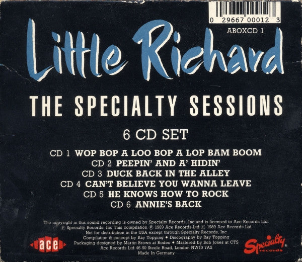 Image of Back Cover of 4955102S: 6xCD - LITTLE RICHARD, The Specialty Sessions (Ace ; ABOXCD 1, UK 1989, Box Set)   G+/EX
