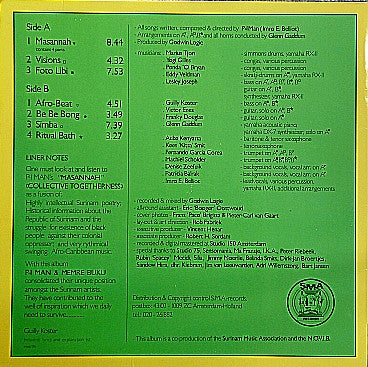 Image of Back Cover of LP - VG/VG+ - P.I. MAN & MEMRE BUKU, Masannah (SMA Records; SMALP 006, Netherlands 1990, Inner), Light mottling, plays EX.,  - 4915328C