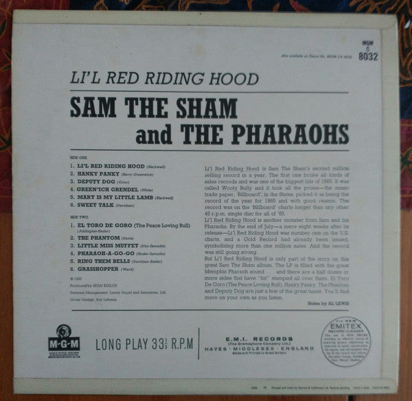 Image of Back Cover of 4925282E: LP - SA THE SHAM AND THE PHARAOHS, Li'l Red Riding Hood (MGM Records; C-8032, UK 1966, Laminated Flipback Sleeve) Rear Flipback Torn  G+/G+