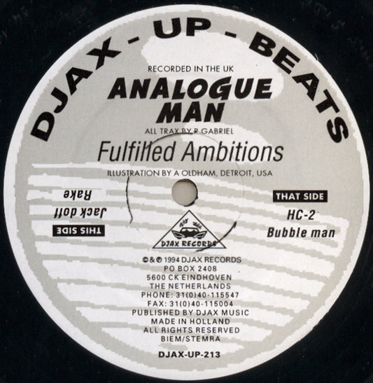 Image of Front Cover of 4945253S: 12" - ANALOGUE MAN, Fulfilled Ambitions (Djax-Up-Beats; DJAX-UP-213, Netherlands 1994)   /VG
