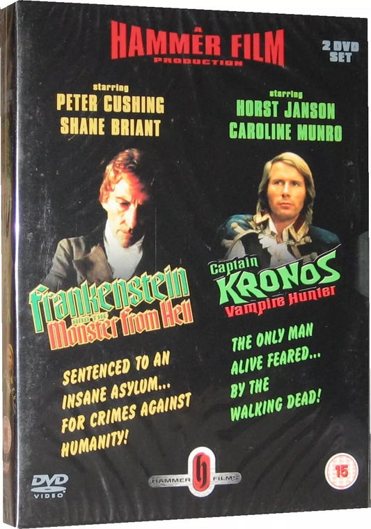 Image of Front Cover of 4935216E: 2xDVD - PETER CUSHING, HORST JANSON, CAROLINE MUNRO, Captain Kronos Vampire Hunter + Frankenstein and the Monster From Hell (DD; DD06318, Europe , Slipcase, 2 Booklets)   VG+/VG+