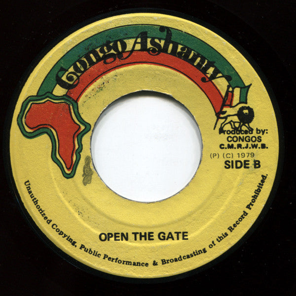 Image of Back Cover of 7" - /G - CONGOS, Children Crying / Open The Gate (Congo Ashanty; none, Jamaica 1979), Record has lots of marks and scuffs on both sides. Surface noise and occasional clicks throughout. Writing and stamp on label,  - 4915382C