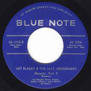 Image of Back Cover of 4955232S: 7" - ART BLAKEY & THE JAZZ MESSENGERS, Moanin' (Blue Note; 45-1735, US 1958)   /VG+