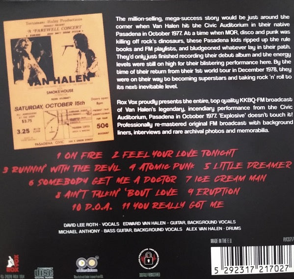 Image of Back Cover of CD - VG+/VG+ - VAN HALEN, Live 1977 (Alive The Live; IACD10488, Japan 2020, Fold Over Sleeve, Booklet), ,  - 4915352C