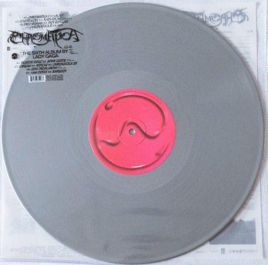 Image of Front Cover of 4925395E: LP - LADY GAGA, Chromatica (Interscope Records; B0031977-01, Europe 2020, Stickered Plastic Sleeve, Insert, Silver Vinyl)   VG+/VG+