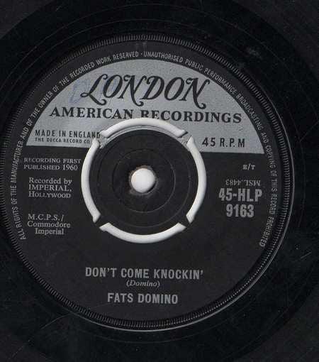 Image of Back Cover of 7" - /VG+ - FATS DOMINO, Walking To New Orleans / Don't Come Knockin' (London Records; 45-HLP-9163, UK 1960, 4 prong centre), ,  - 4955223S