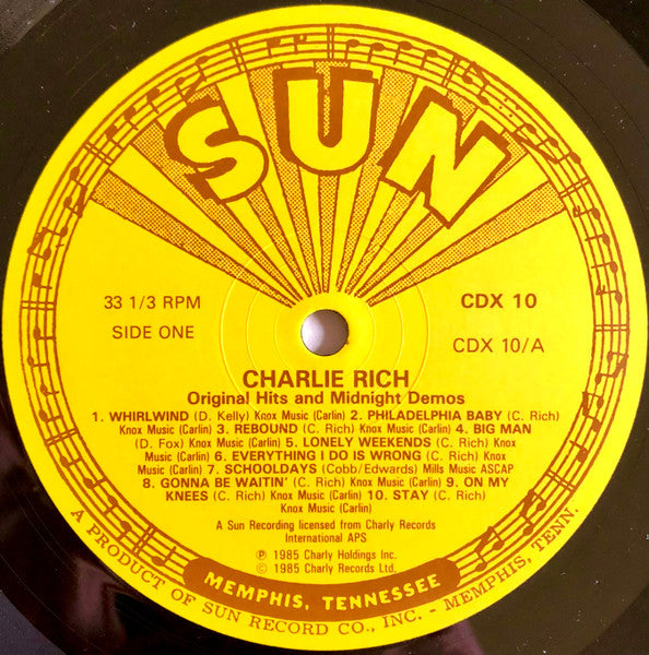 Image of Label Cover of 4925398E: 2xLP - CHARLIE RICH, Original Hits And Midnight Demos (Charly Records; CDX10, UK 1985, Gatefold, 2 Inners) Mottling, surface marks. Very small sticker damage on back of sleeve. Corner wear.  VG+/VG