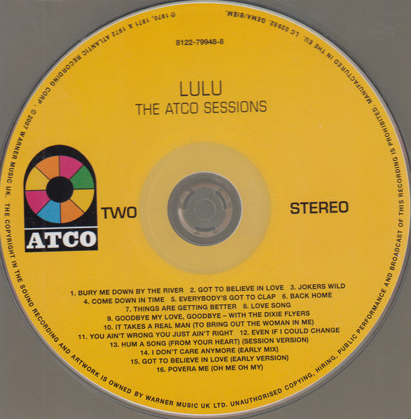 Image of Label Cover of 4915451C: 2xCD - LULU, The Atco Sessions 1969-72 (Rhino Records; 8122-79948-8, UK 2007, Digipak + Clear Plastic Slipcase, Booklet)   EX/VG+
