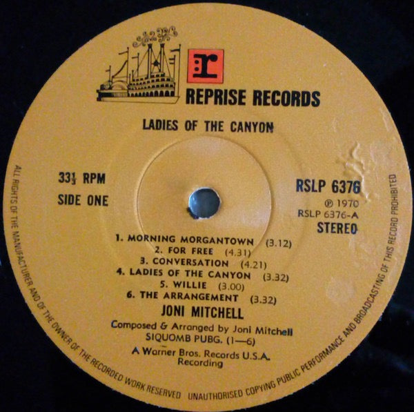 Image of Label Cover of 4915483C: LP - JONI MITCHELL, Ladies Of The Canyon (Reprise Records; RSLP 6376, UK 1971 Reissue, Gatefold) Strong VG  VG/VG