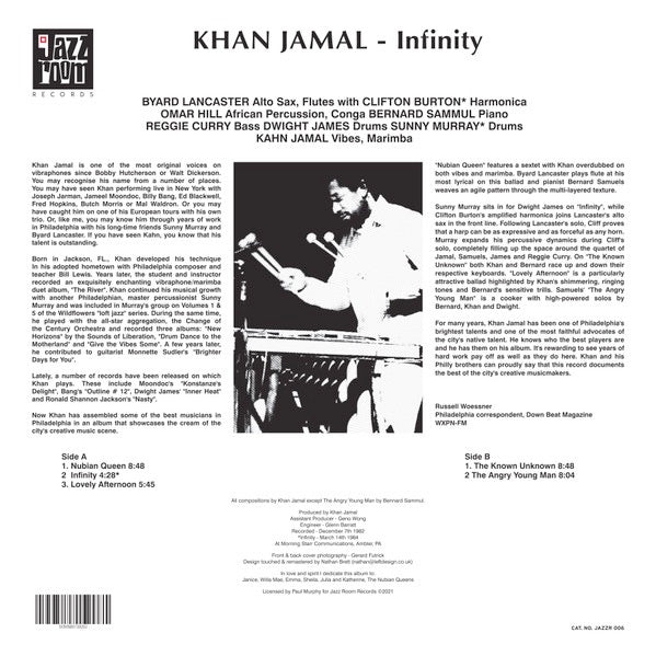 Image of Back Cover of 5055034S: LP - KHAN JAMAL, Infinity (Jazz Room Records; JAZZR 006, UK 2021 Reissue)   NEW/NEW
