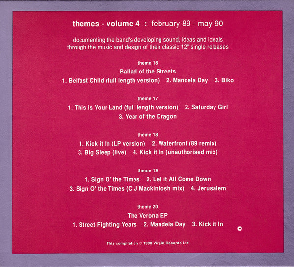 Image of Back Cover of 5055057S: 5xCD - SIMPLE MINDS, Themes - Volume 4 : February 89 - May 90 (Virgin; SMTCD 4, Europe 1990) Scratches on theme 17, 19 and 20  G+/VG