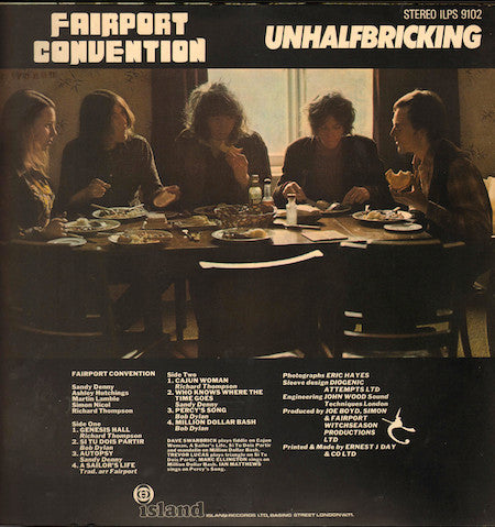 Image of Back Cover of LP - VG/G+ - FAIRPORT CONVENTION, Unhalfbricking (Island Pink/i logo; ILPS 9102, UK 1969 Reissue, Second pressing), Strong G+ - Hairlines, a few very light scratches, edge & ring wear,  - 3146003S