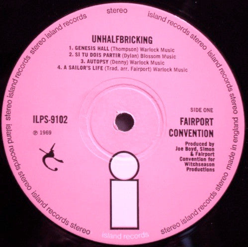 Image of Label Cover of LP - VG/G+ - FAIRPORT CONVENTION, Unhalfbricking (Island Pink/i logo; ILPS 9102, UK 1969 Reissue, Second pressing), Strong G+ - Hairlines, a few very light scratches, edge & ring wear,  - 3146003S
